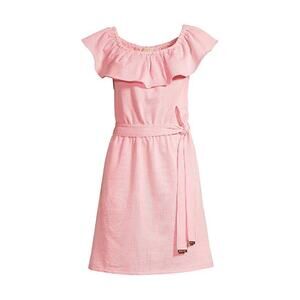 Michael Kors Women Pink Pinstripe Party Off-the-Shoulder Mini Dress Size XS